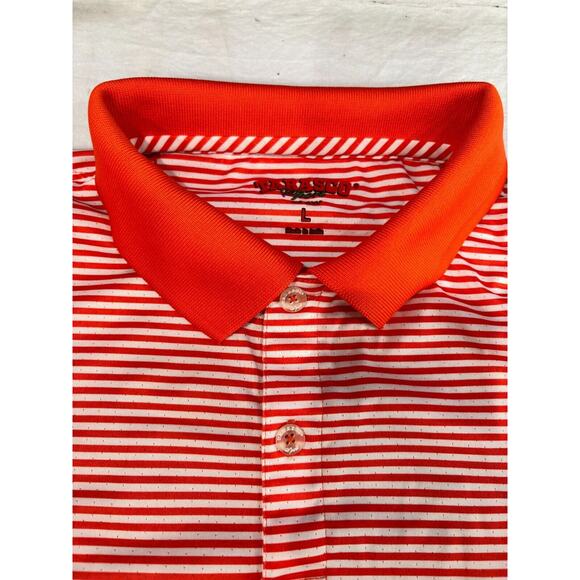 Tabasco Sport Polo Shirt Men's Size L Golf Wicking Short Sleeved Striped Orange - Picture 4 of 7